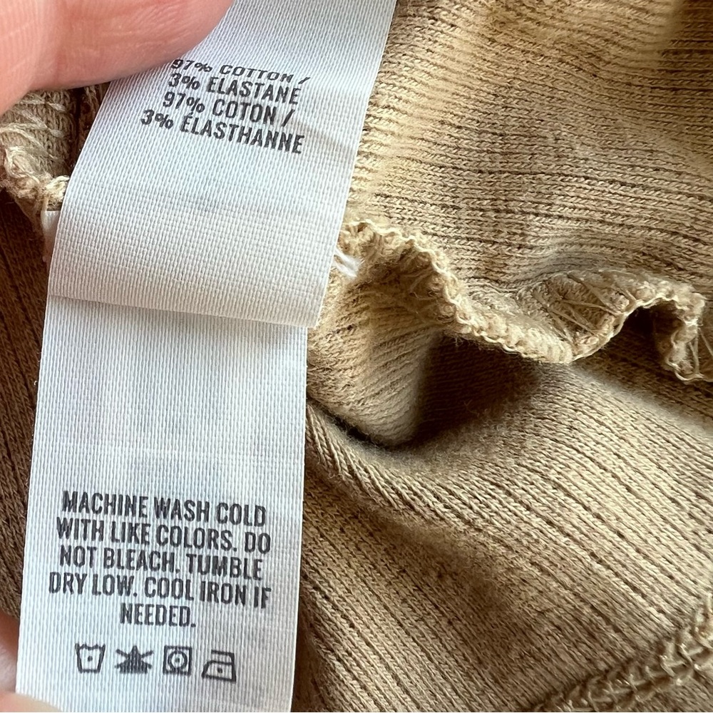 Aerie Top Shirt Womens Small Tan Ribbed Funnel Neck Long Sleeve Stretch Neutral - Picture 10 of 12